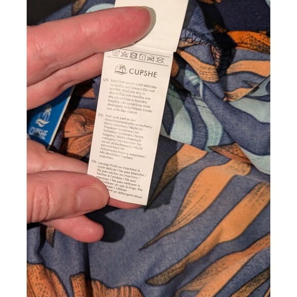 Cupshe Dress M Women's Blue Tropical Vneck Sleeveless Crochet A Line Mini Woven - Picture 9 of 9